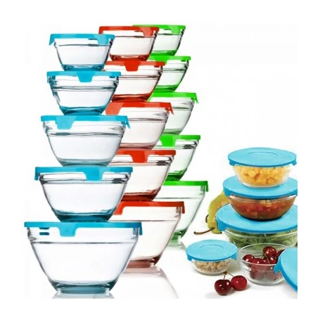 5 részes tálaló, üvegtál szett, műanyag fedőkkel
