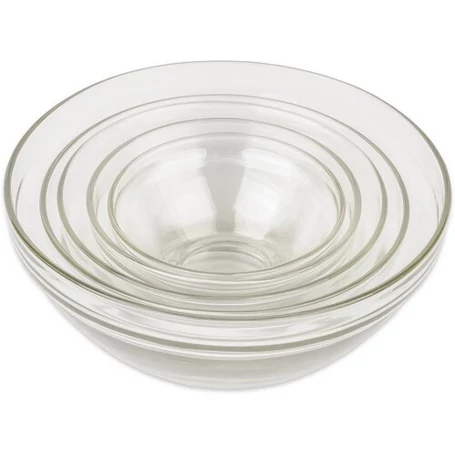 5 részes tálaló, üvegtál szett, műanyag fedőkkel