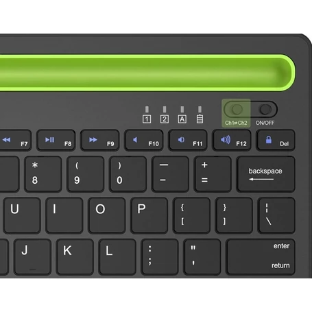 Univerzális kétcsatornás bluetooth billentyűzet telefon- és tablettartóval, fekete