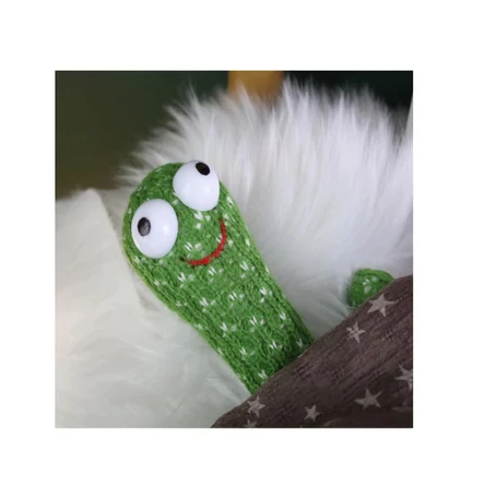 Interaktív visszabeszélő táncoló, zenélő, világító kaktusz, hangfelvétellel, barna kalappal, sállal, akkus