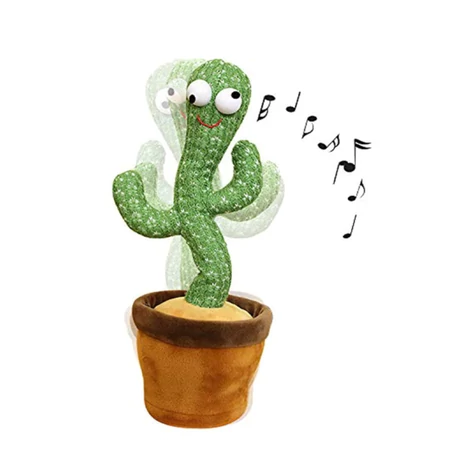 Interaktív visszabeszélő, táncoló, zenélő, világító kaktusz, hangfelvétellel, akkus, USB kábellel