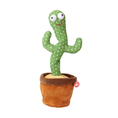 Interaktív visszabeszélő, táncoló, zenélő, világító kaktusz, hangfelvétellel, akkus, USB kábellel