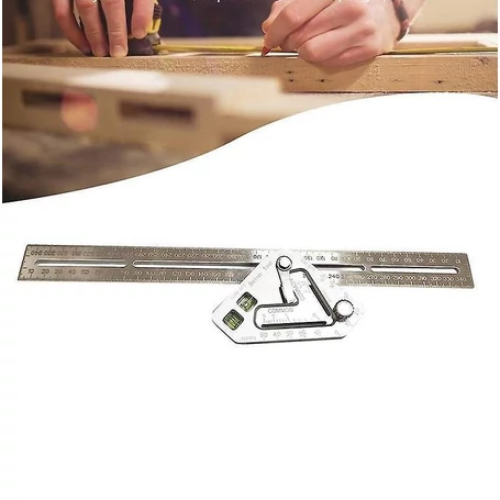 Multifunkciós, rögzíthető állású szögvonalzó, derékszög, vízmérték