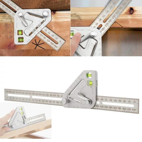 Multifunkciós, rögzíthető állású szögvonalzó, derékszög, vízmérték