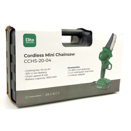 Elite Electronics® akkumulátoros mini láncfűrész, ágvágó fűrész készlet kofferben, 2 db 20V-os akksival