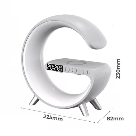 Multimédiás bluetooth hangszóró, vezeték nélküli QI töltőpad, RGB, LED relax lámpa, fehér
