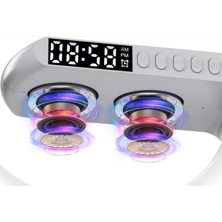 Multimédiás bluetooth hangszóró, vezeték nélküli QI töltőpad, RGB, LED relax lámpa, fehér