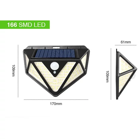 Napelemes mozgásérzékelős lámpa széles világítási szöggel, 1200 lumen
