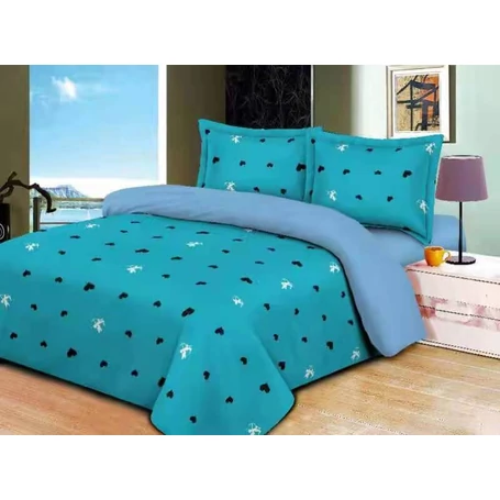 Prémium 7 részes 100% pamut ágyneműhuzat garnitúra, szív mintával, türkiz-kék