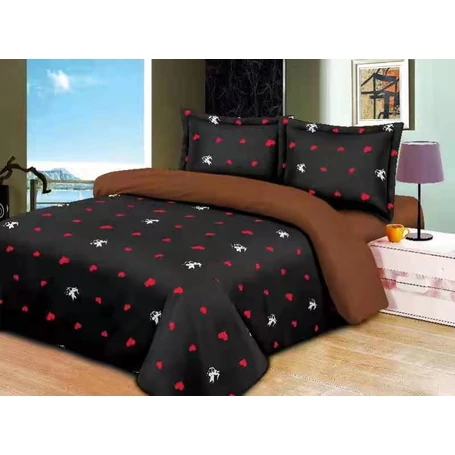 Prémium 7 részes 100% pamut ágyneműhuzat garnitúra, szív mintával, fekete-barna