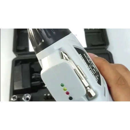 Akkumulátoros csavarbehajtó készlet forgatható markolattal, műanyag kofferben