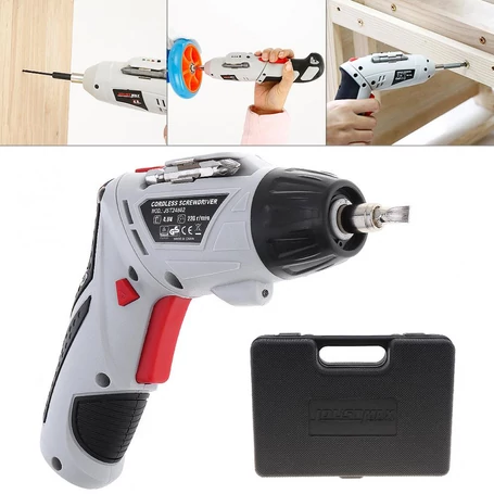 Akkumulátoros csavarbehajtó készlet forgatható markolattal, műanyag kofferben