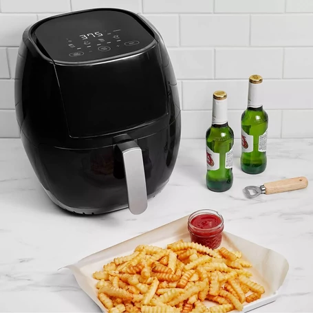 Értékcsökkent - Elite® 7,7 L-es Air Fryer + receptkönyv, 1800W olaj nélküli forró levegős fritőz digitális kijelzővel, keverőlapáttal és betekintőablakkal