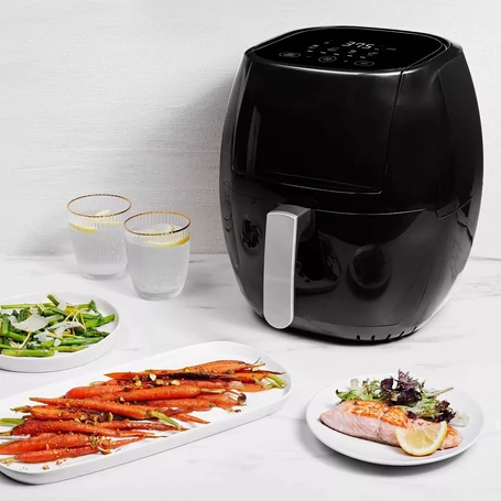 Értékcsökkent - Elite® 7,7 L-es Air Fryer + receptkönyv, 1800W olaj nélküli forró levegős fritőz digitális kijelzővel, keverőlapáttal és betekintőablakkal