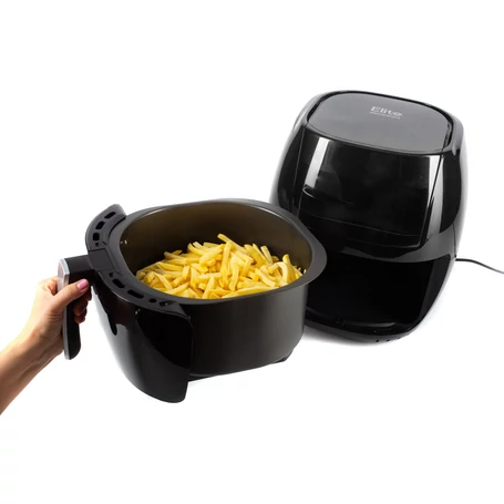 Értékcsökkent - Elite® 7,7 L-es Air Fryer + receptkönyv, 1800W olaj nélküli forró levegős fritőz digitális kijelzővel, keverőlapáttal és betekintőablakkal