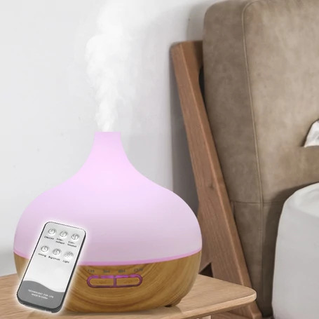 Fa hatású távirányítós óriás aromaterápiás párologtató, ultrahangos párásító, illatosító, 400 ml - vulkán