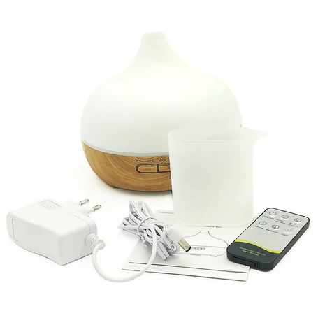 Fa hatású távirányítós óriás aromaterápiás párologtató, ultrahangos párásító, illatosító, 400 ml - vulkán