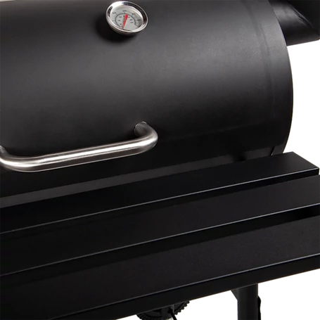 Értékcsökkent - Faszenes BBQ grill és smoker, kerti fém grillkocsi hőmérővel 93x30x102 cm