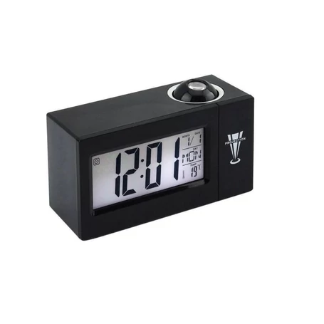 Projektoros, digitális LED ébresztőóra hangvezérléssel, naptár, hőmérséklet kijelzéssel, fekete
