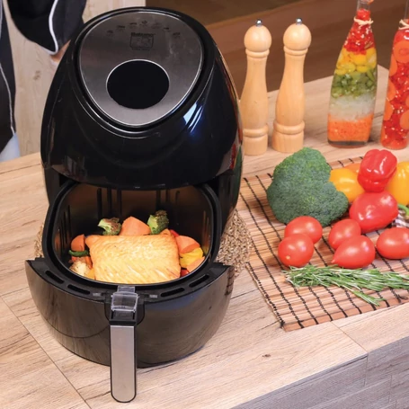 Értékcsökkent - Elite® olaj nélküli forró levegős fritőz digitális kijelzővel 1800W, 5,6 l kapacitással - fekete + receptkönyvvel