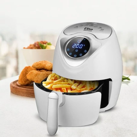 Elite® 3,6 L-es Air Fryer + receptkönyv, 1600W olaj nélküli forró levegős fritőz digitális kijelzővel - fehér