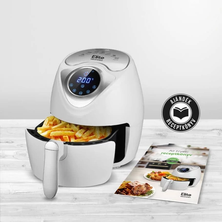 Elite® 3,6 L-es Air Fryer + receptkönyv, 1600W olaj nélküli forró levegős fritőz digitális kijelzővel - fehér