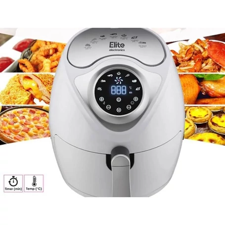 Elite® 3,6 L-es Air Fryer + receptkönyv, 1600W olaj nélküli forró levegős fritőz digitális kijelzővel - fehér