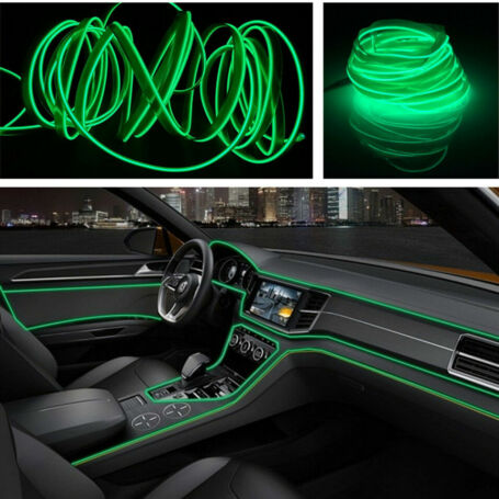 Zöld autós beltéri dekorációs világítás, ambient light, hangulatfény, elektrolumineszcenciás lámpa, 3.5 méter