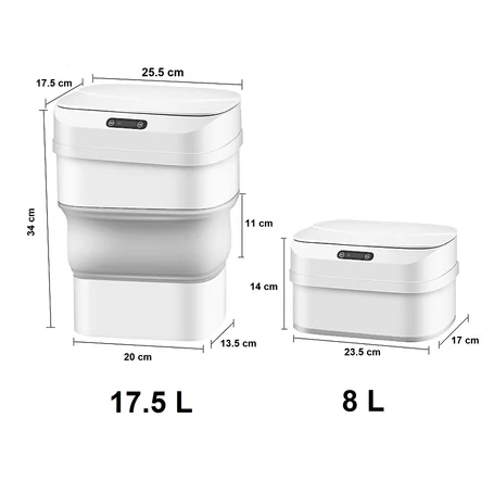 Szenzoros szemetes, automata, intelligens összecsukható bűzzáras kuka, 17,5 liter