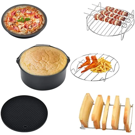 15 részes Air Fryer, olaj nélküli forrólevegős fritőz kiegészítő és tartozék szett receptkönyvvel - 20 cm-es