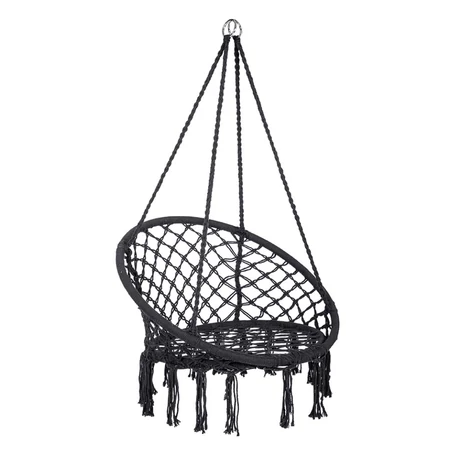 Makramé, fonott rojtos szövet függőszék, függőfotel, hintaszék - fekete
