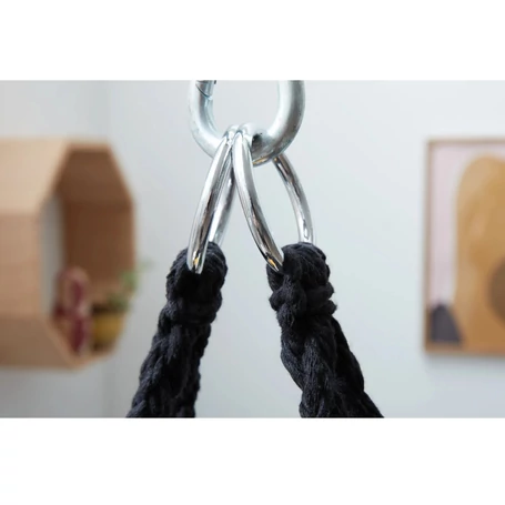 Makramé, fonott rojtos szövet függőszék, függőfotel, hintaszék - fekete