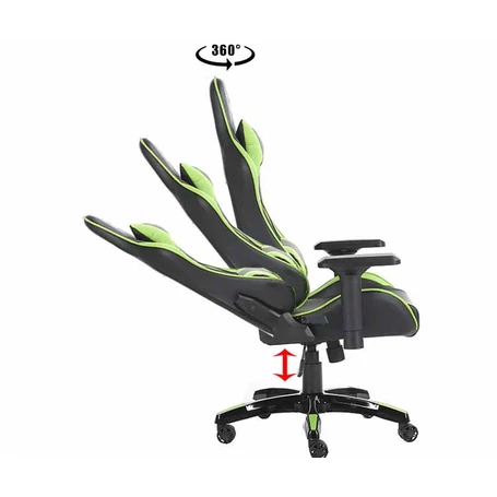 Gamer szék fej-és derékpárnával, állítható kartámasszal zöld-fekete színben