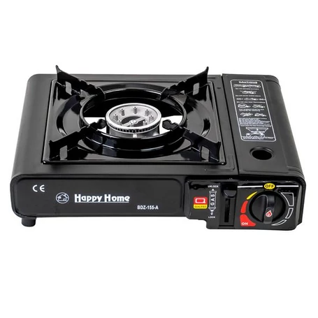 Hordozható palackos kemping gázfőző, gázrezsó, gáztűzhely, műanyag tároló kofferben