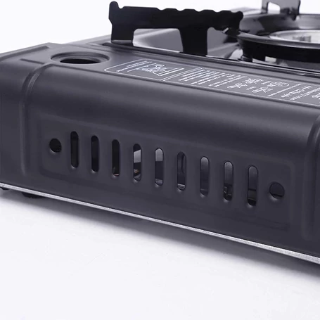 Hordozható palackos kemping gázfőző, gázrezsó, gáztűzhely, műanyag tároló kofferben