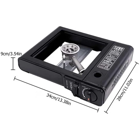 Hordozható palackos kemping gázfőző, gázrezsó, gáztűzhely, műanyag tároló kofferben