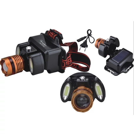 Nagy fényerejű akkumulátoros 3 funkciós fejlámpa beépített napelemmel