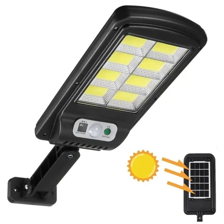 Napelemes COB LED lámpa mozgásérzékelővel, fali tartókonzollal, 180 W 