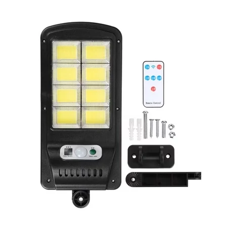 Napelemes SMD LED lámpa mozgásérzékelővel, fali tartókonzollal, 180 W 