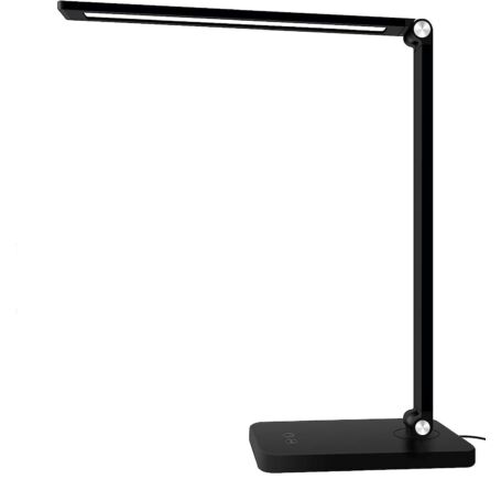 LED asztali lámpa, exkluzív, vezetéknélküli töltővel, USB csatlakozóval, fekete 
