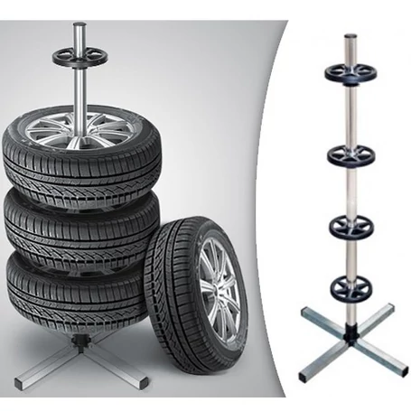 Négylábú keréktartó állvány, torony 4 db kerék tárolásához