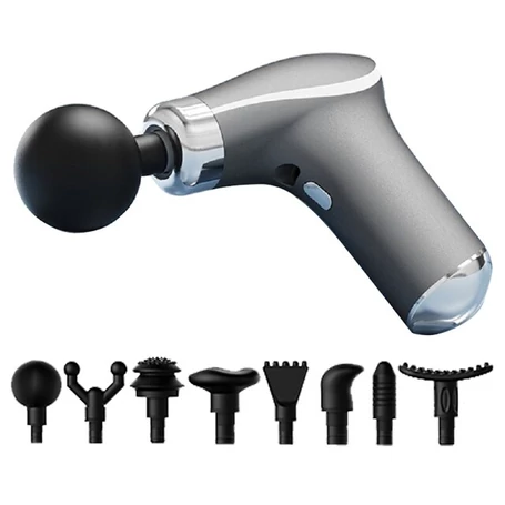 Akkus masszírozó pisztoly, izomlazító, izomregeneráló, 8 masszírozófejjel