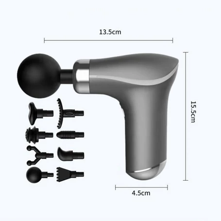 Akkus masszírozó pisztoly, izomlazító, izomregeneráló, 8 masszírozófejjel