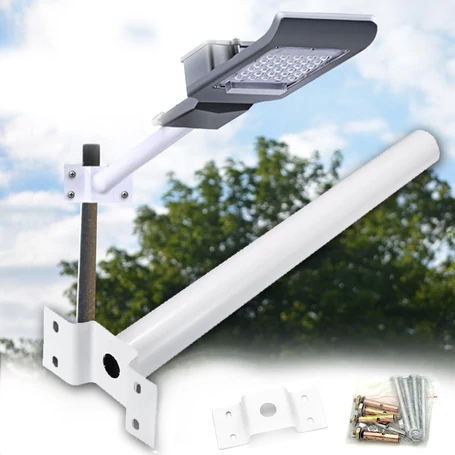 Fali acél tartókonzol és rögzítő készlet utcai és udvari napelemes lámpákhoz - fehér