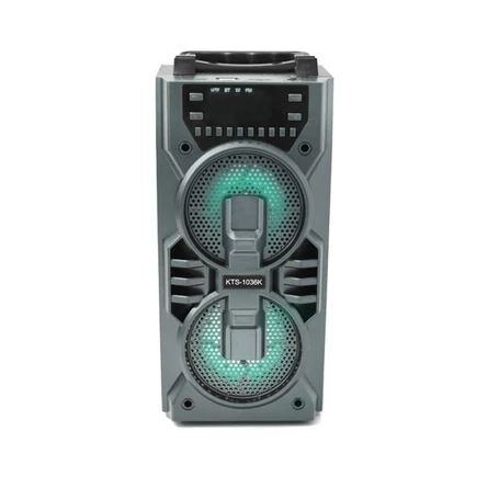 Akkumulátoros FM rádiós bluetooth hangfal digitális kijelzővel, microSD, USB, 2x5W, szürke