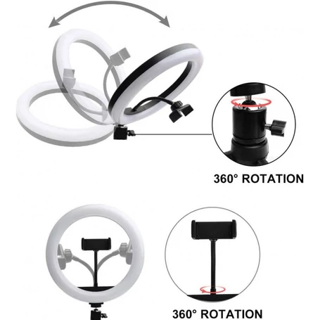 LED körvaku telefontartóval, 2 méteres teleszkópos állvánnyal, állítható színekkel 