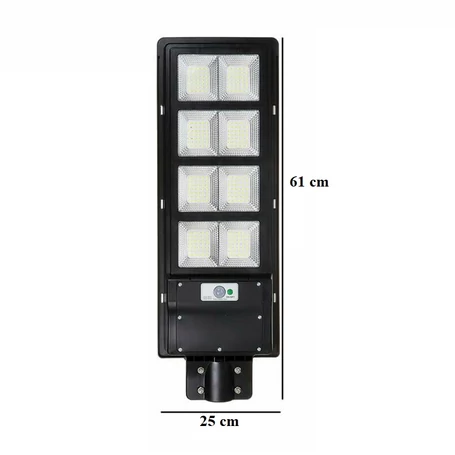 Extra fényerejű LED szolár utcai lámpa távirányítóval, mozgásérzékelővel, 500W