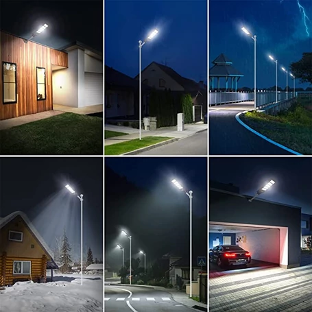 Extra fényerejű LED szolár utcai lámpa távirányítóval, mozgásérzékelővel, 500W