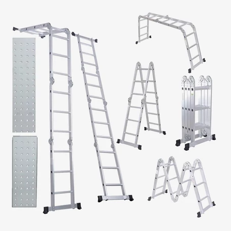 Két részes acél munkaállás, munkapad készlet összecsukható 4x3 fokos létrához