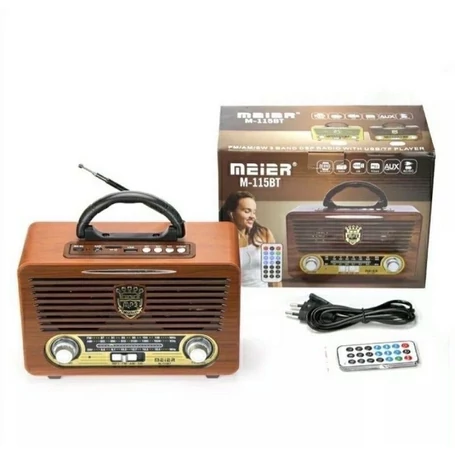 Meier bluetooth-os, USB és AUX csatlakozós FM/AM/SW hordozható rádió távirányítóval, sötétbarna